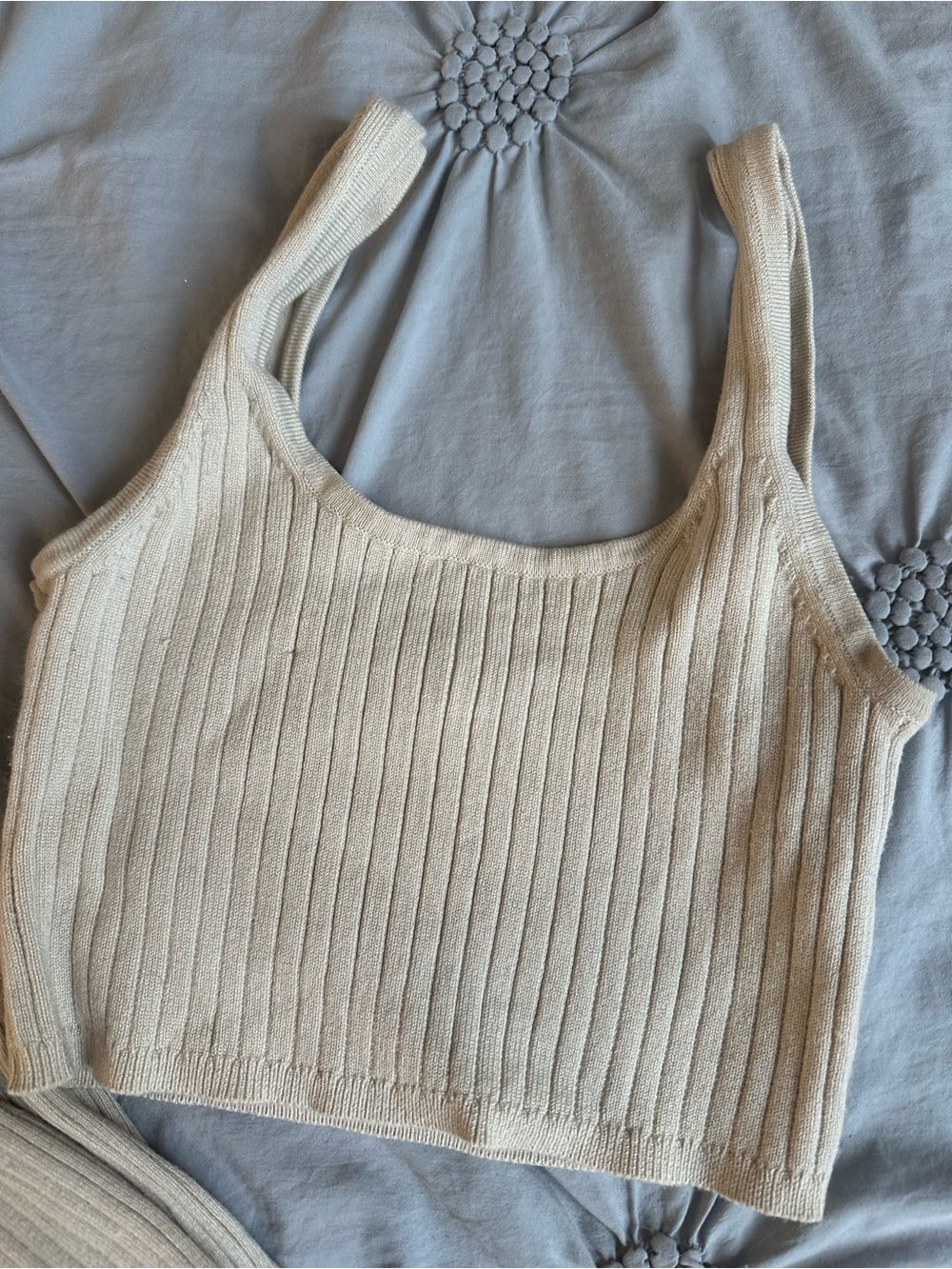 Cream Ribbed Knit Tank & Wide-Leg Lounge Set - Picture 2 of 5